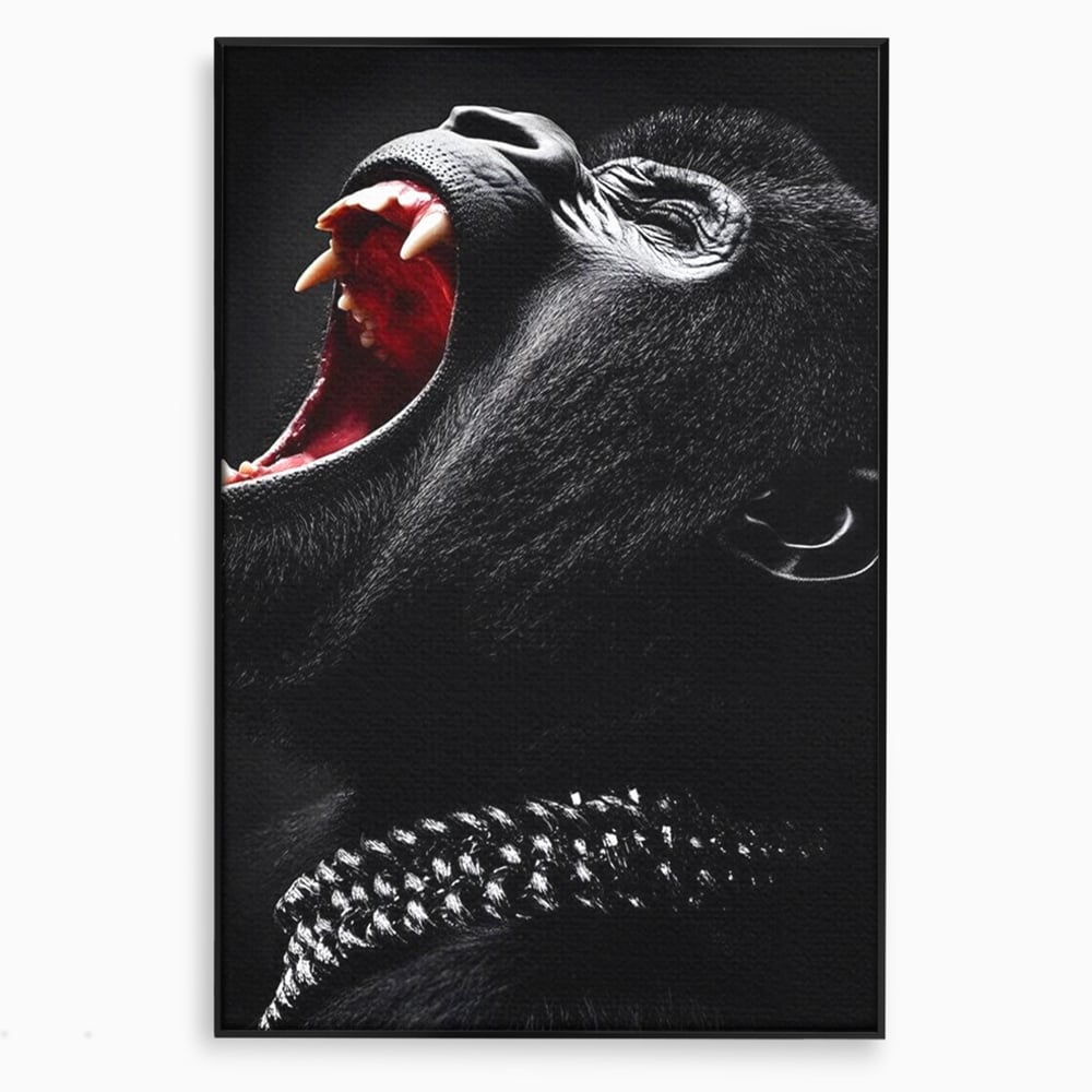 Tablou canvas cu tablou canvas cu gorila furioasa, in rama de aluminiu negru